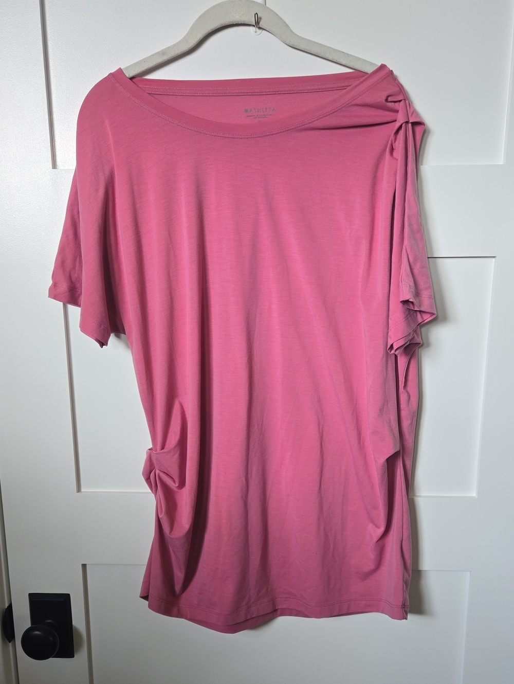 Athleta Essence Pleated Side Ruched Pink Short-Sleeve Gathered Shoulder Tee XL